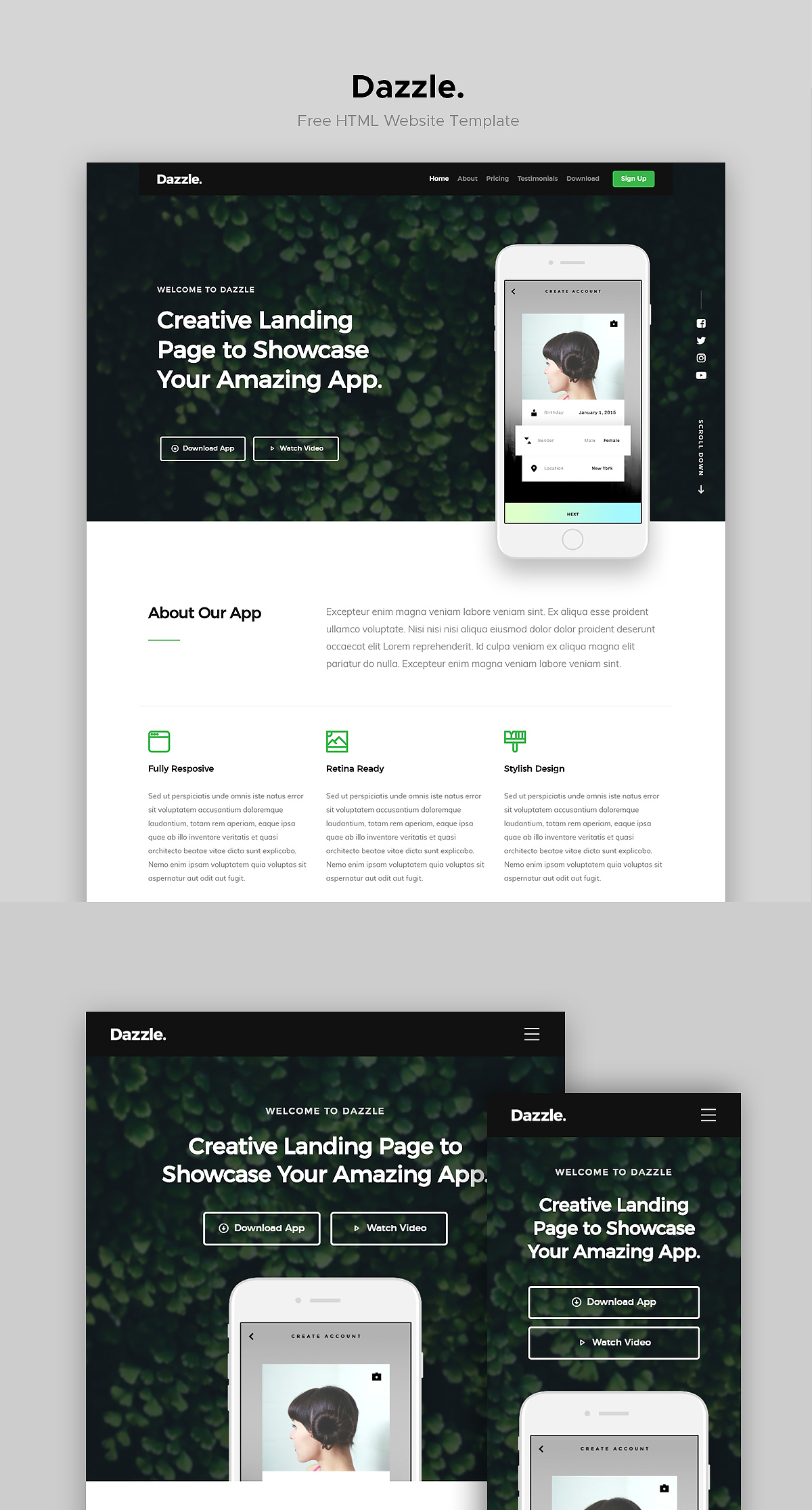 Dazzle: Free Landing Page Website Template