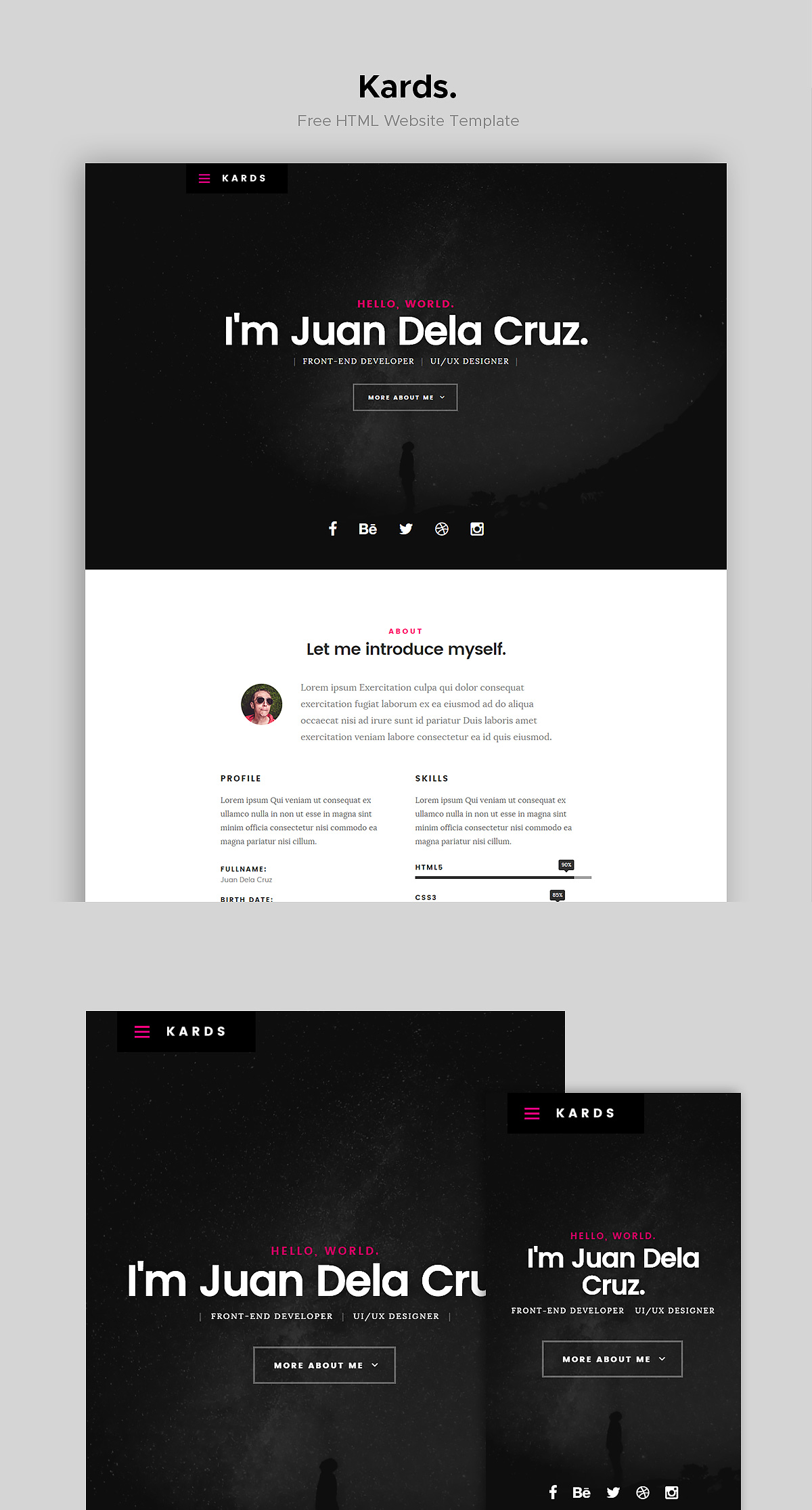 Kards: Modern Free vCard Website Template