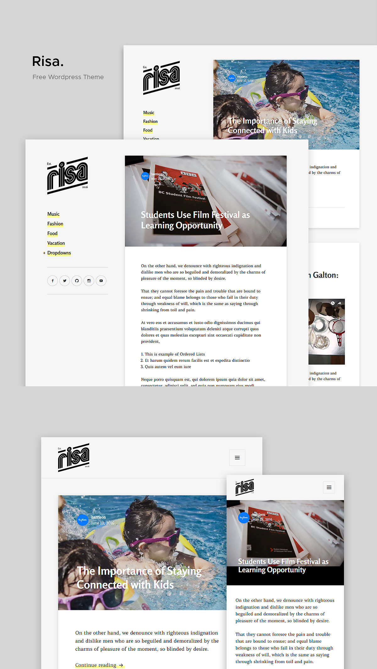 Risa Personal Blog Free WordPress Theme