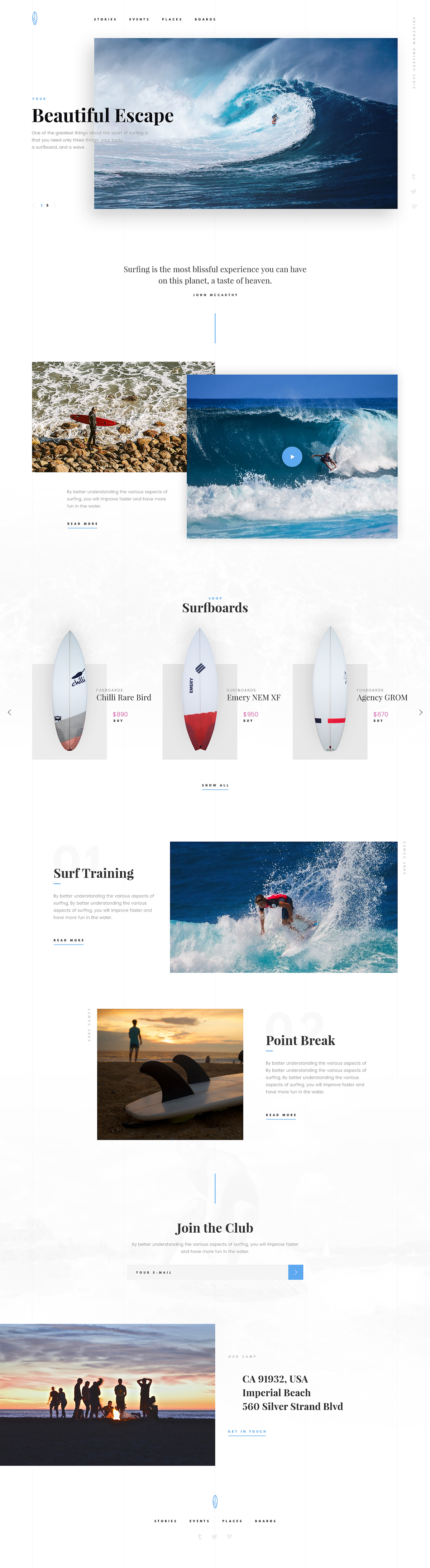 Blog and e-Commerce PSD Template for Surfers