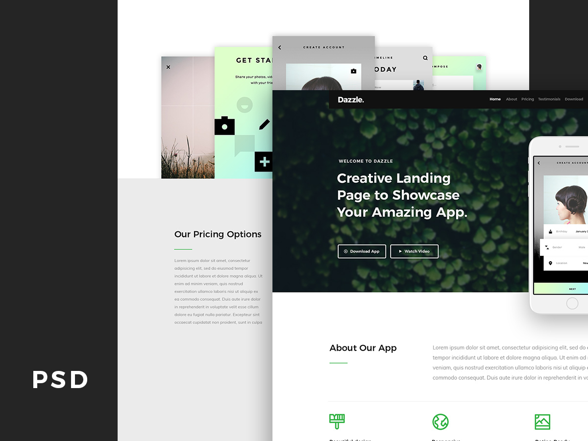 Dazzle - App Landing Page Free PSD Template 01