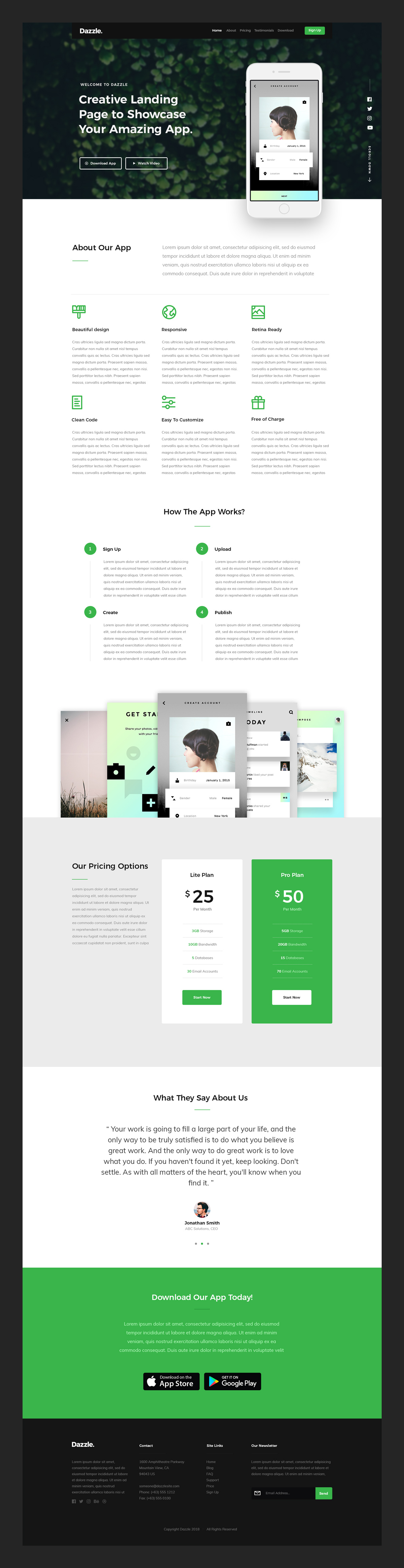 Dazzle - App Landing Page Free PSD Template 02