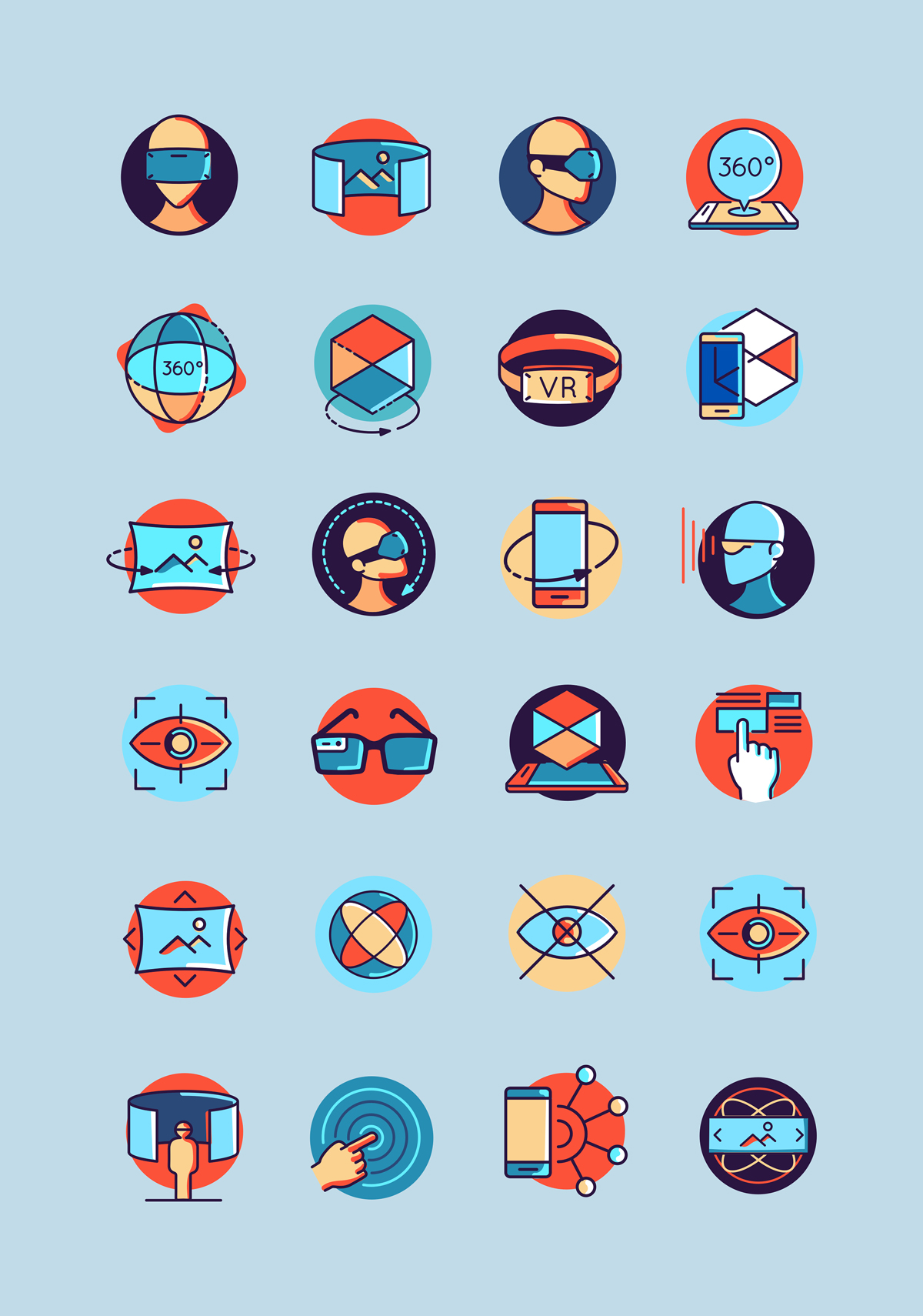 48 Colorful Virtual and Augmented Reality Free Icons 01