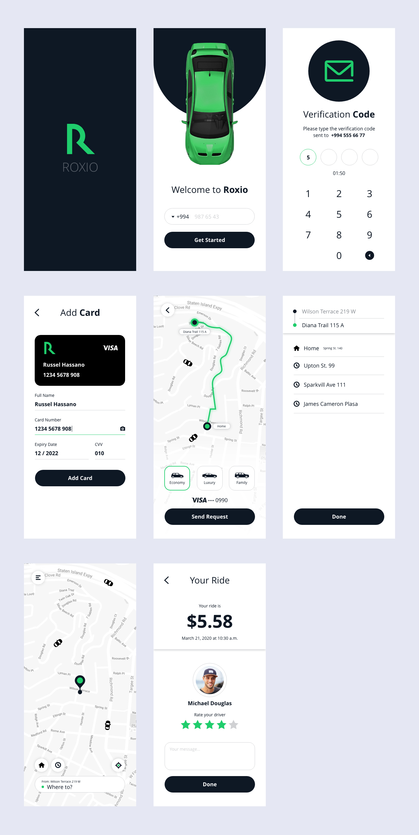 Roxio — Taxi App Free UI Kit