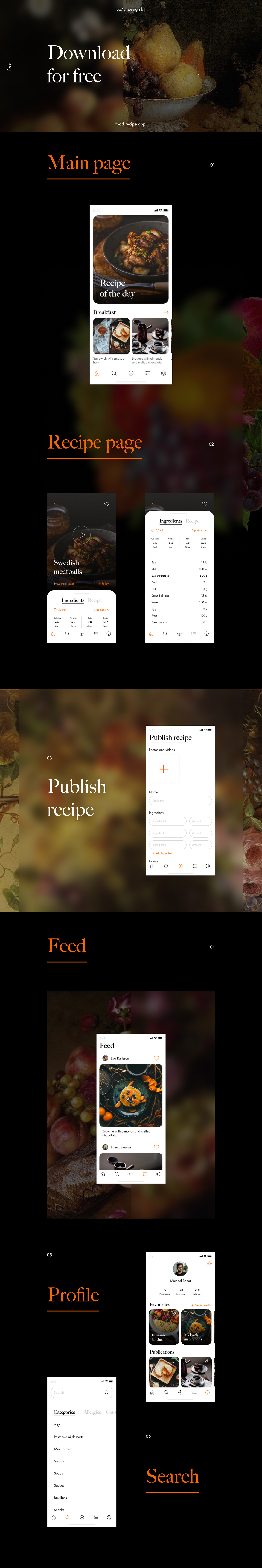 Recipe App Free UI Kit for Adobe XD