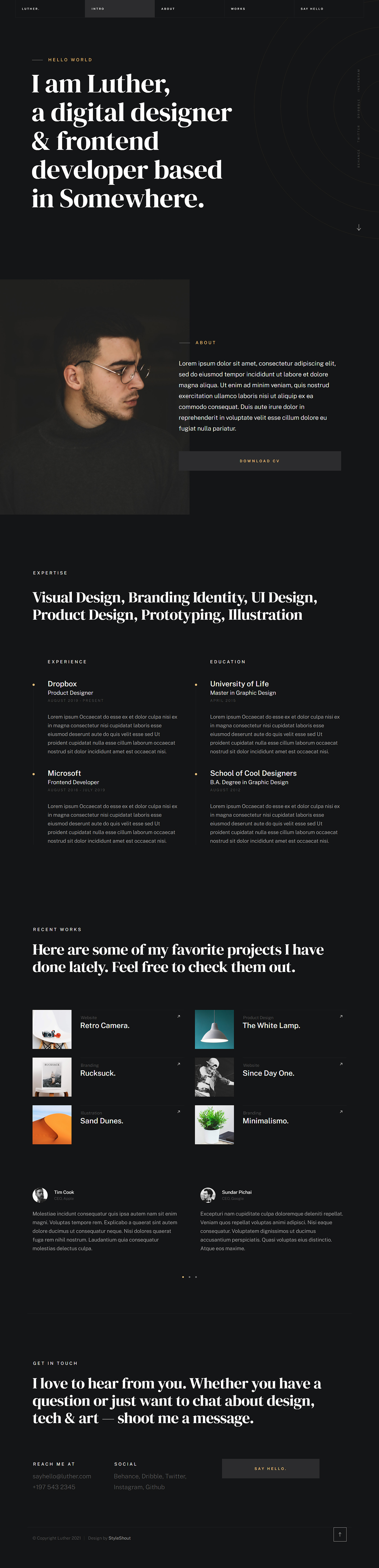 Luther — Free One Page Resume HTML Website Template