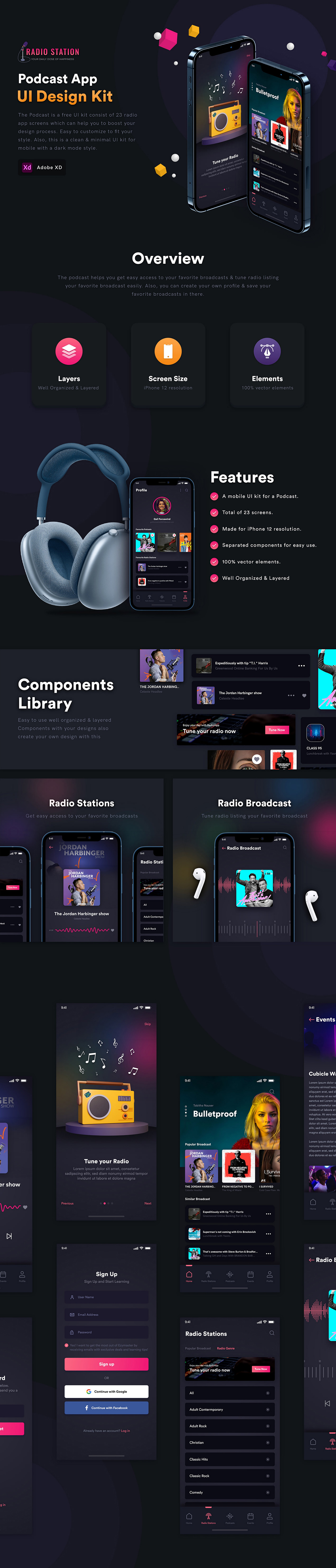 Podcast App Free UI Kit for Adobe XD