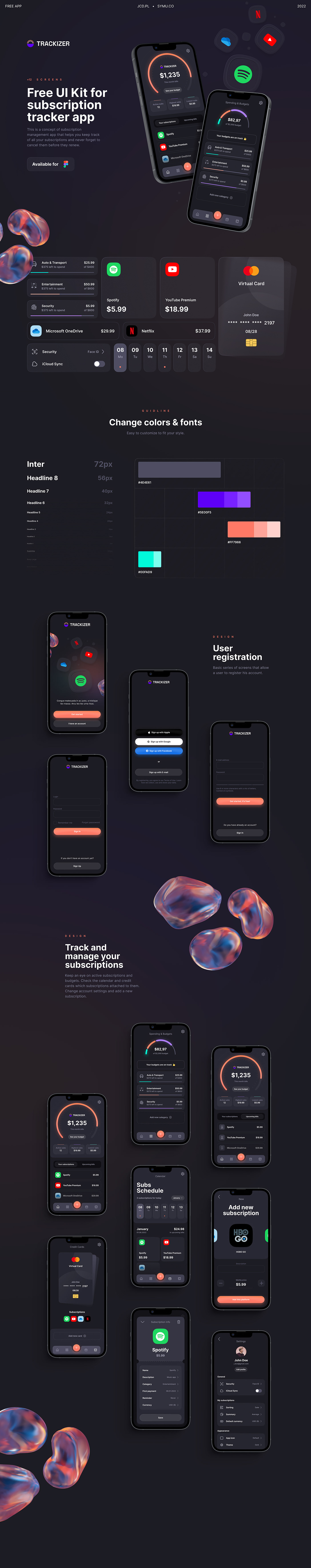 Trackizer - Subscription Tracker App Free UI Kit