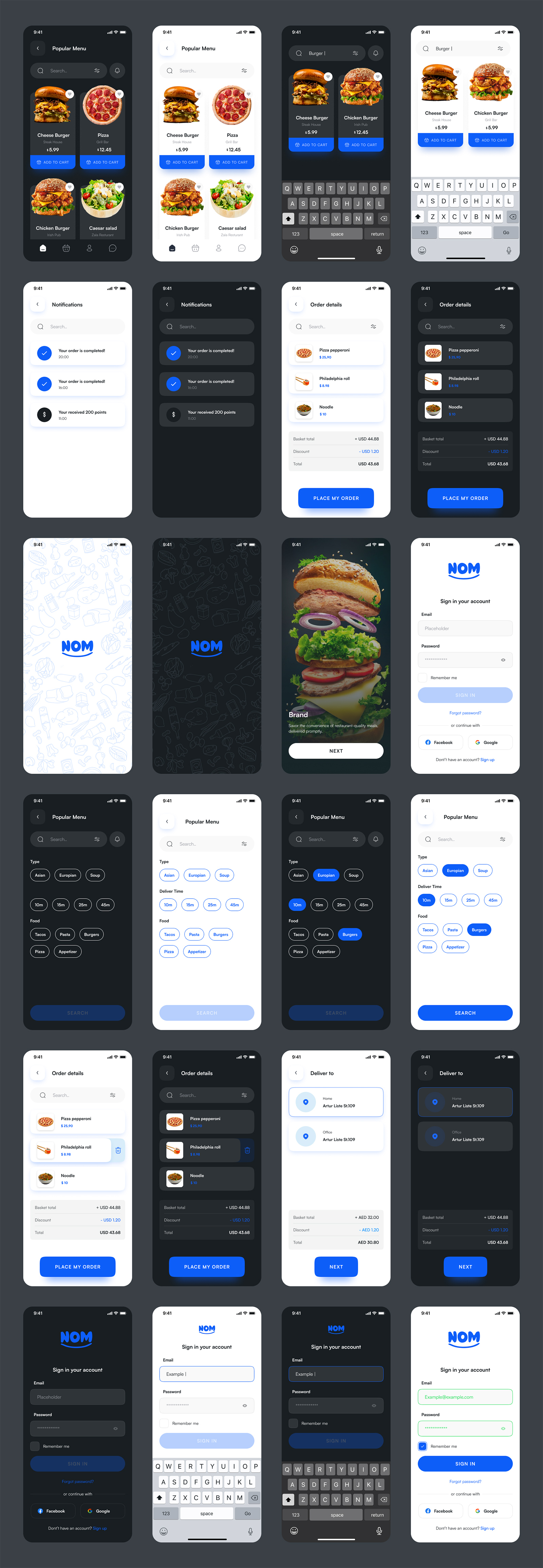 Simple Food Delivery App Free UI Kit for Figma