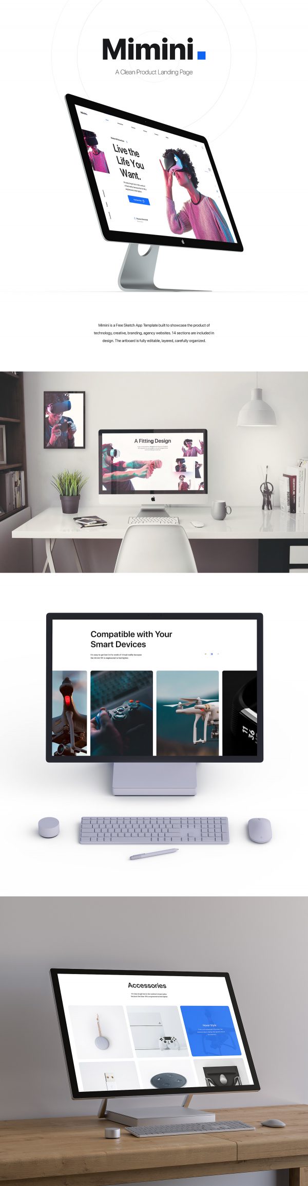 Mimini - Free Landing Page Sketch Template | Theme-UI