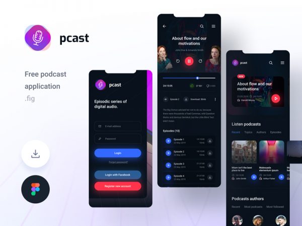 Pcast – Mobile Podcast App Free UI-Kit
