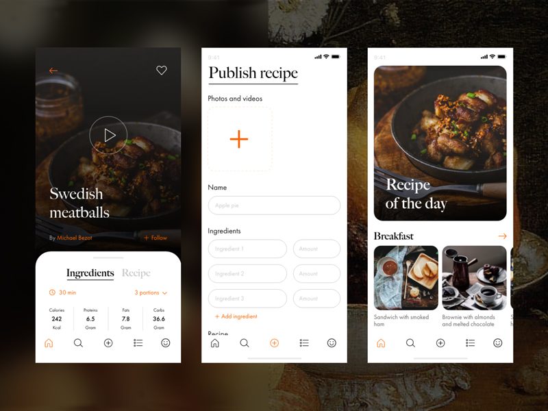 Recipe App Free UI Kit for Adobe XD