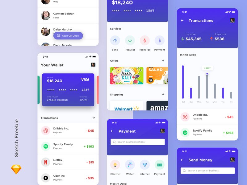 Free Mobile Wallet Concept for Sketch