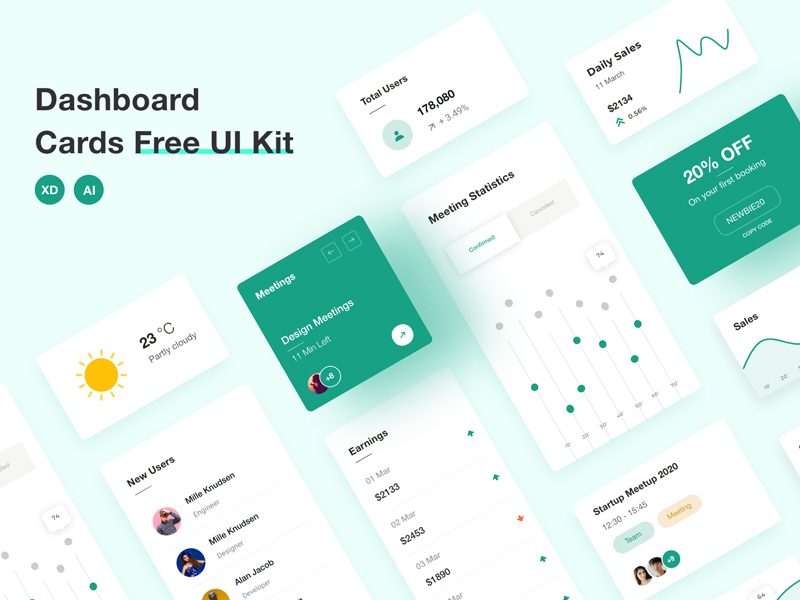 Dashboard Cards Free UI Kit