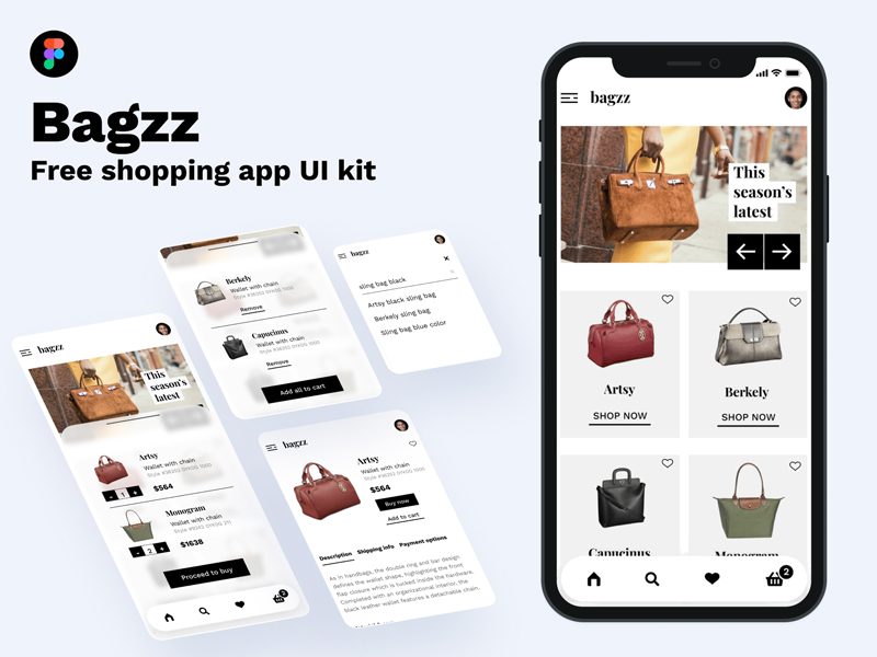 Bagzz — Shopping App Free UI Kit for Figma