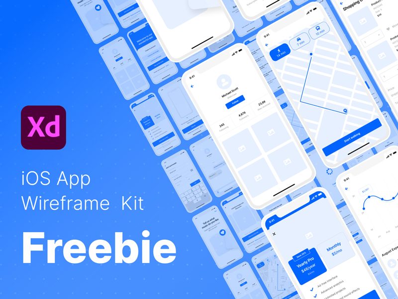 iOS App Wireframe Kit Freebie for Adobe XD