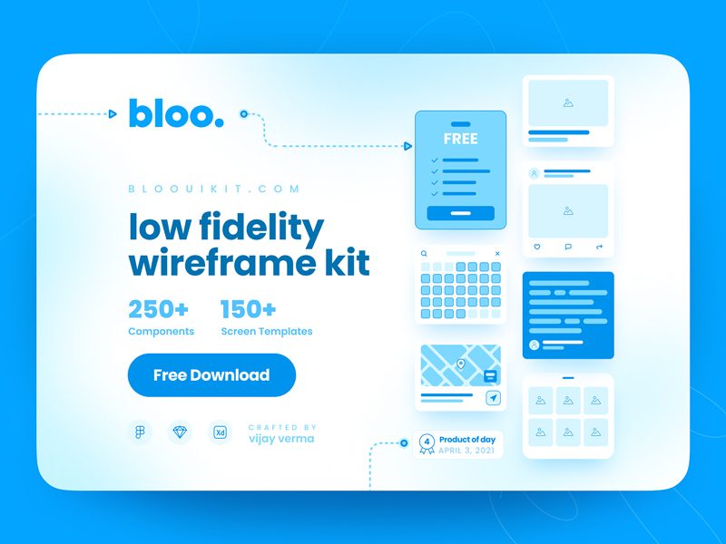 Bloo — Low Fidelity Free Wireframe Kit