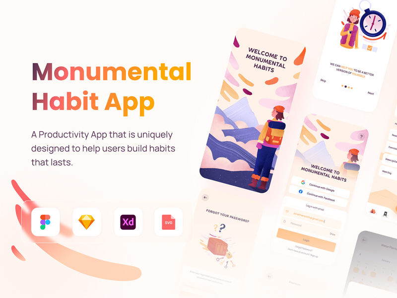 Monumental Habits App Free UI Kit