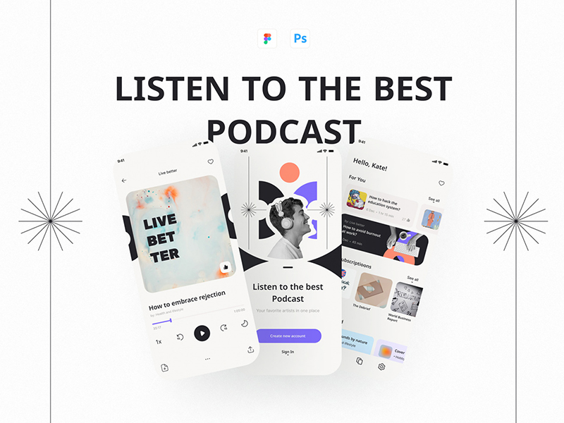 Podcast App Free UI Kit for Figma