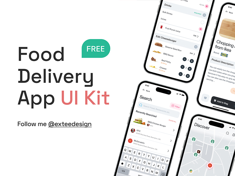 Food Delivery App Free UI Kit for Figma
