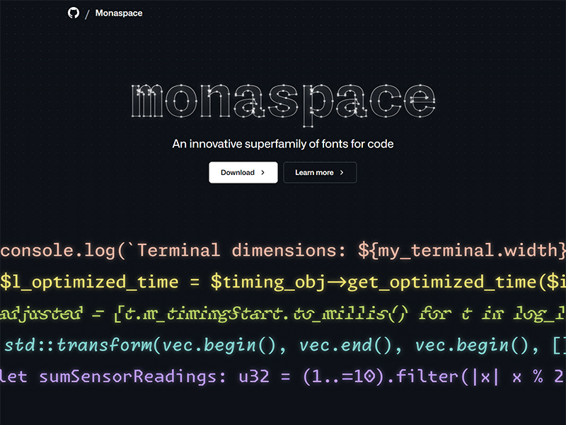 Monaspace Type System - Free Monospaced Fonts