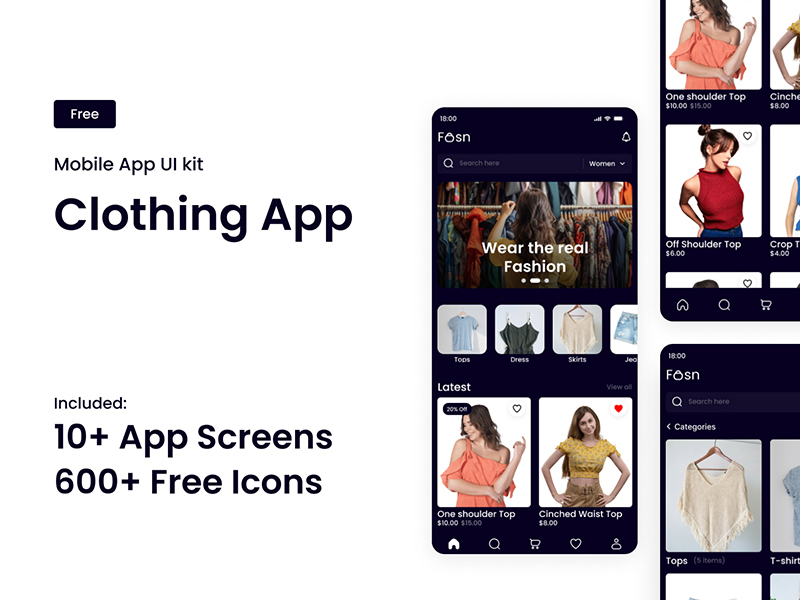 E-commerce Clothing App Free UI Kit